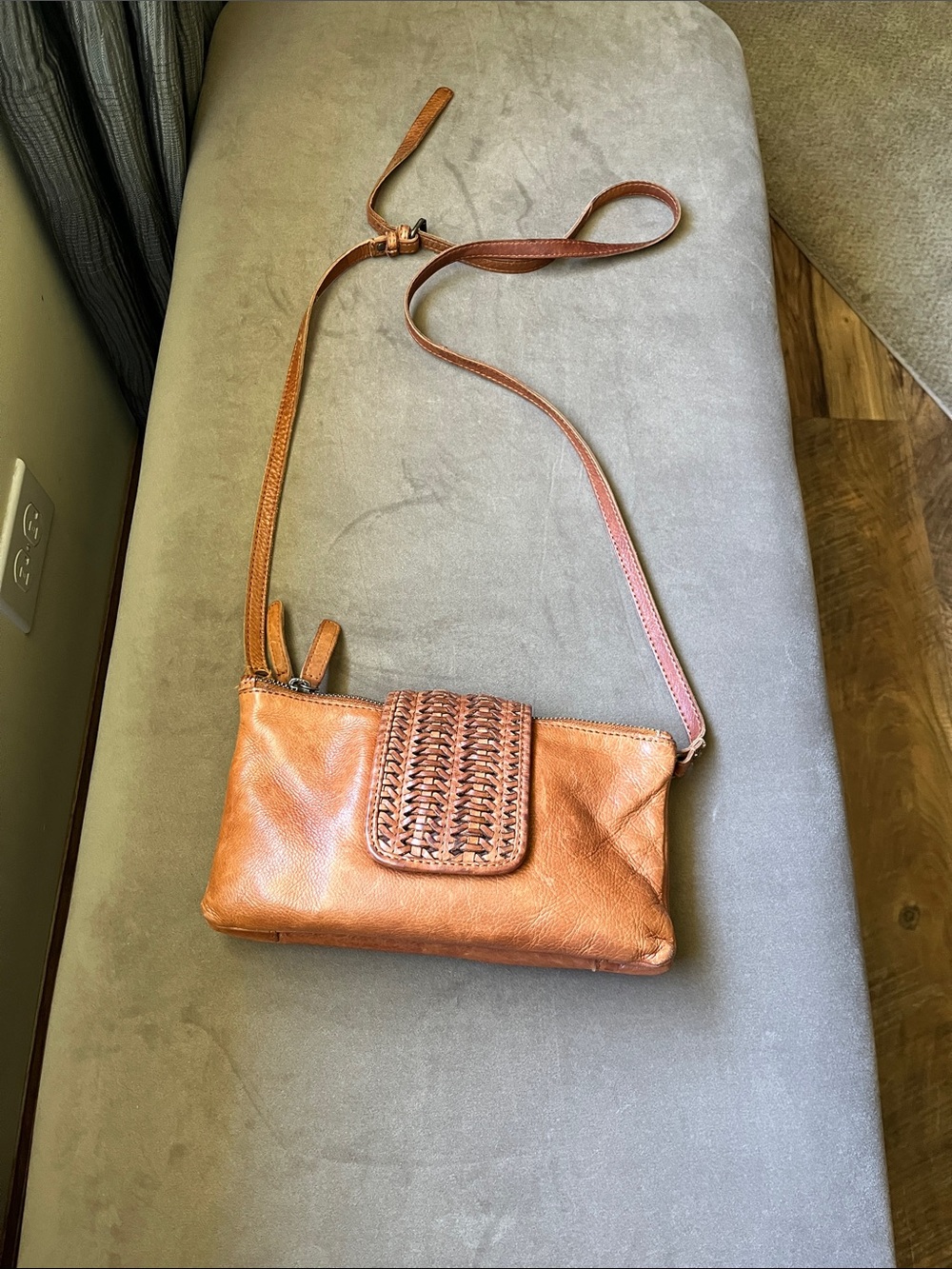 Vilenca Holland Woven Flap Crossbody Bag in Cognac/Caramel Leather